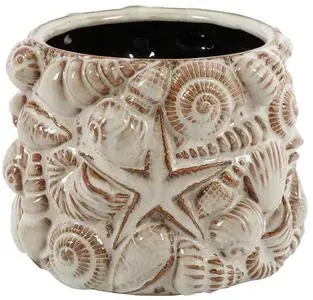 Countryfield bloempot schelpen keramiek 16.5x11.5cm bruin