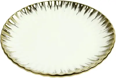 Countryfield bord keramiek charlotte 19x2.5cm wit, goud 