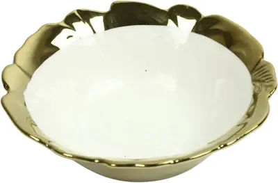 Countryfield dessertkom keramiek vere 10x3.5cm wit, goud 