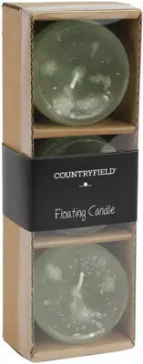 Countryfield drijfkaars bollie 5x4cm lichtgroen 3 stuks