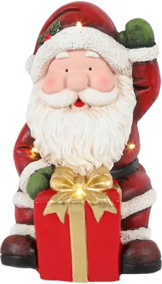 Countryfield kerstfiguur polystone kerstman met kado led pat 24x23x38.5cm multi