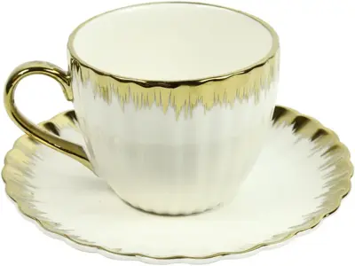 Countryfield koffiekop met schotel keramiek charlotte 13.5x1.5cm wit, goud 