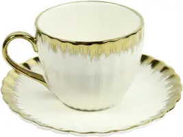 Countryfield koffiekop met schotel keramiek charlotte 13.5x1.5cm wit, goud  kopen?