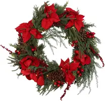 Countryfield krans poinsettia led 71cm groen, rood - afbeelding 1