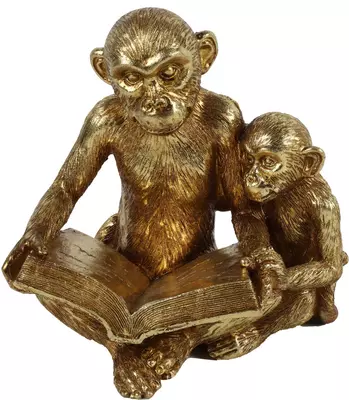Countryfield ornament aap met kind en boek heron 17x15x20 cm goud