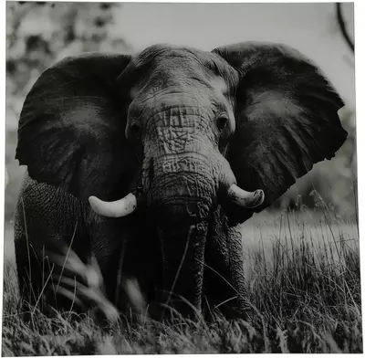 Countryfield schilderij glas dumas olifant 80x80cm zwart, wit