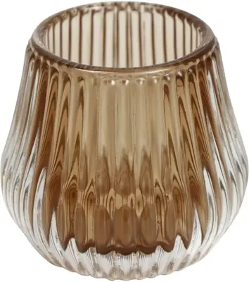 Countryfield theelichthouder glas carlin 7x6.5cm lichtbruin