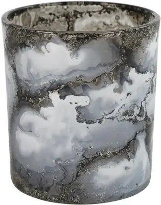 Countryfield theelichthouder glas pietro 7x8cm wit, bruin