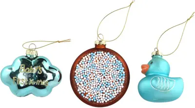 Daan Kromhout Design glazen kerst ornament set baby boys's first x-mas 11cm blauw 3 stuks