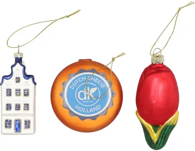 Daan Kromhout Design glazen kerst ornament set dutch glorie 11cm multi 3 stuks