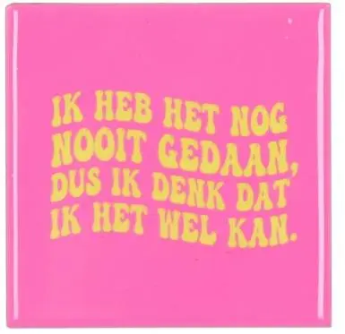 Daan Kromhout Design tegeltje  ik heb het nog nooit 10x10cm pink