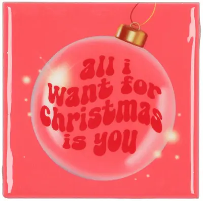 Daan Kromhout Design tegeltje keramiek all i want for christmas 10x10cm roze