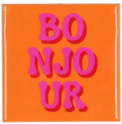 Daan Kromhout Design tegeltje keramiek bonjour 10x10cm orange