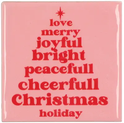 Daan Kromhout Design tegeltje keramiek christmas holiday 10x10cm roze