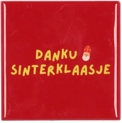 Daan Kromhout Design tegeltje keramiek danku sinterklaasje 10x10cm rood