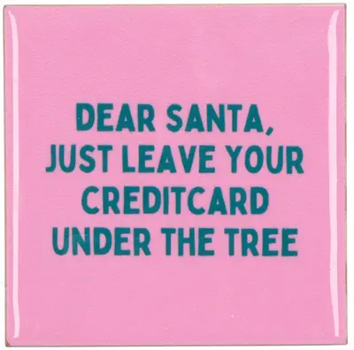 Daan Kromhout Design tegeltje keramiek dear santa 10x10cm roze