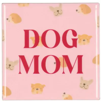 Daan Kromhout Design tegeltje keramiek dog mom 10x10cm pink