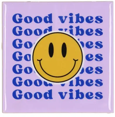 Daan Kromhout Design tegeltje keramiek good vibes 10x10cm multi