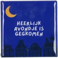 Daan Kromhout Design tegeltje keramiek heerlijk avondje 10x10cm blauw kopen?