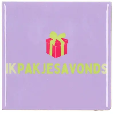 Daan Kromhout Design tegeltje keramiek ikpakjesavonds 10x10cm paars