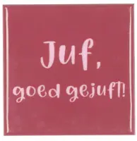 Daan Kromhout Design tegeltje keramiek juf goed gejuft! 10x10cm pink kopen?