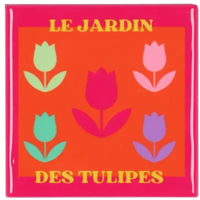 Daan Kromhout Design tegeltje keramiek le jardin des tulipes 10x10cm orange, pink