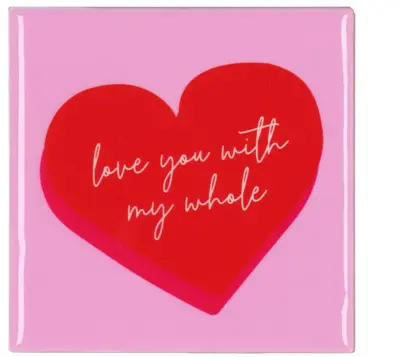 Daan Kromhout Design tegeltje keramiek love you with my whole heart 10x10cm pink