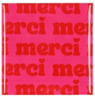 Daan Kromhout Design tegeltje keramiek merci 10x10cm pink, red