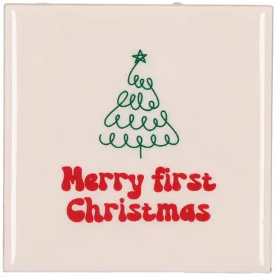 Daan Kromhout Design tegeltje keramiek merry first christmas 10x10cm crème