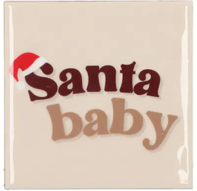 Daan Kromhout Design tegeltje keramiek santa baby 10x10cm crème
