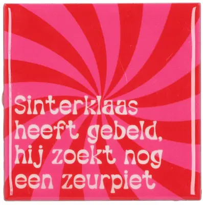 Daan Kromhout Design tegeltje keramiek sinterklaas heeft gebeld 10x10cm roze