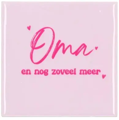 Daan Kromhout Design tegeltje  oma en nog zoveel meer 10x10cm pink
