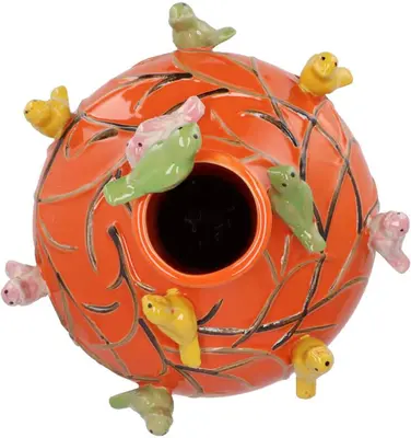 Daan Kromhout Design vaas aardewerk bird 16x17cm oranje - afbeelding 2