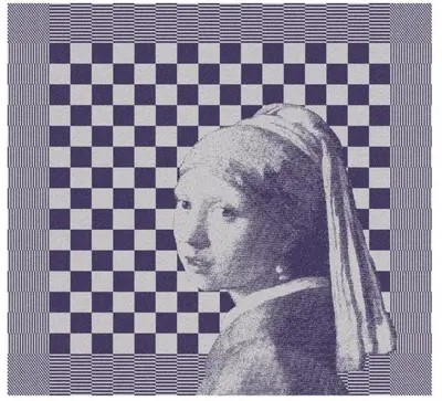 DDDDD theedoek girl with a pearl 60x65cm blauw 1 stuks