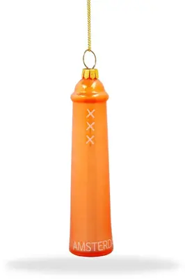 De Ballen Uit glazen kerstbal amsterdammertje 10.5cm oranje - afbeelding 1
