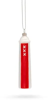 De Ballen Uit glazen kerstbal amsterdammertje 10.5cm rood, wit - afbeelding 1