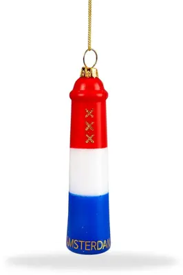 De Ballen Uit glazen kerstbal amsterdammertje 10.5cm rood, wit, blauw - afbeelding 1