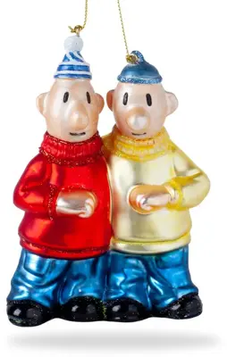 De Ballen Uit glazen kerstbal buurman en buurman 12cm multi - afbeelding 1