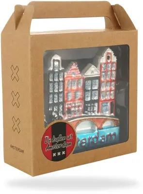 De Ballen Uit glazen kerstbal grachtenpand 9cm multi - afbeelding 3