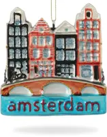 De Ballen Uit glazen kerstbal grachtenpand 9cm multi - afbeelding 1