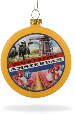 De Ballen Uit glazen kerstbal kaas amsterdam 8cm geel - afbeelding 1