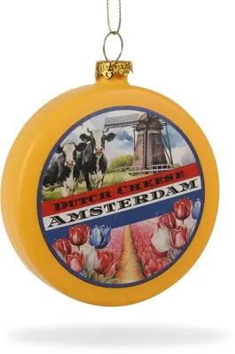 De Ballen Uit glazen kerstbal kaas amsterdam 8cm geel - afbeelding 2