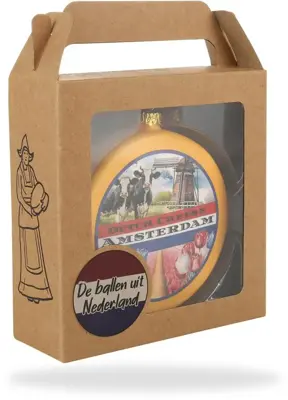 De Ballen Uit glazen kerstbal kaas amsterdam 8cm geel - afbeelding 3