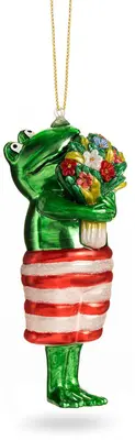 De Ballen Uit glazen kerstbal kikker 12cm groen - afbeelding 1