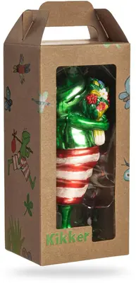 De Ballen Uit glazen kerstbal kikker 13cm groen - afbeelding 3