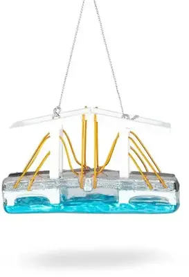 De Ballen Uit glazen kerstbal magere brug 10cm wit - afbeelding 1