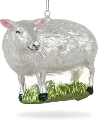 De Ballen Uit glazen kerstbal schaap 9cm wit - afbeelding 2