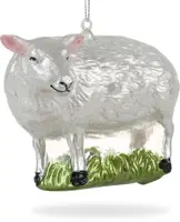 De Ballen Uit glazen kerstbal schaap 9cm wit - afbeelding 2