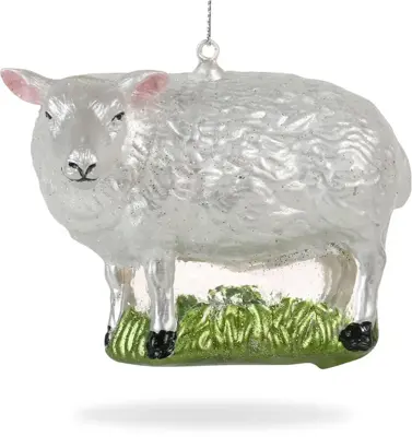 De Ballen Uit glazen kerstbal schaap 9cm wit - afbeelding 1