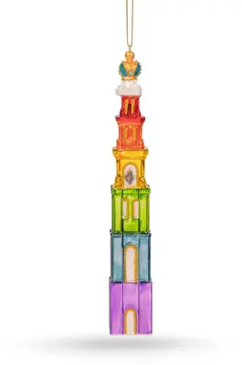 De Ballen Uit glazen kerstbal westertoren 21.5cm regenboog - afbeelding 1